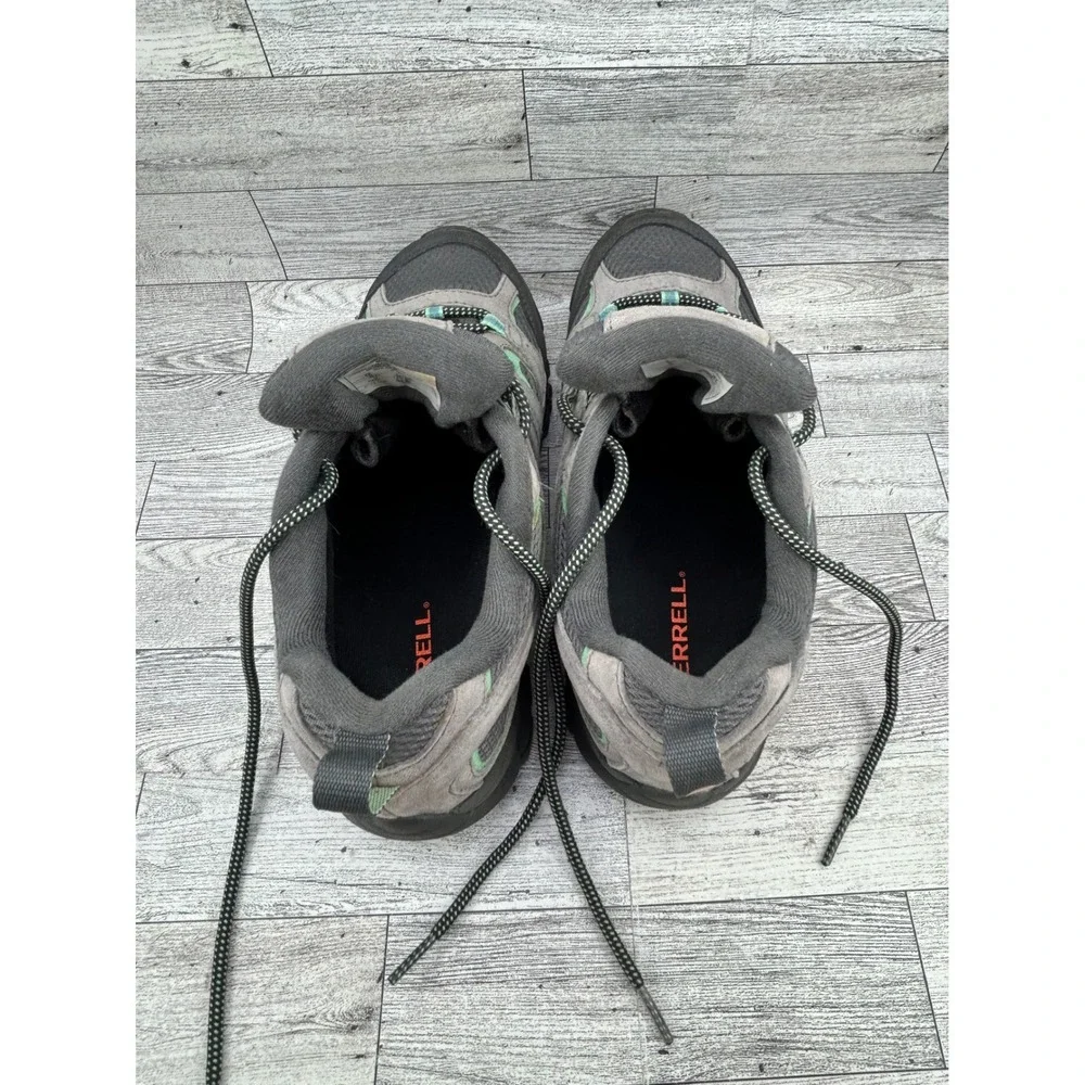 Merrell Moab 2‎ Waterproof Hiking Shoes Women 10 Drizzle Gray Mint Green Vibram